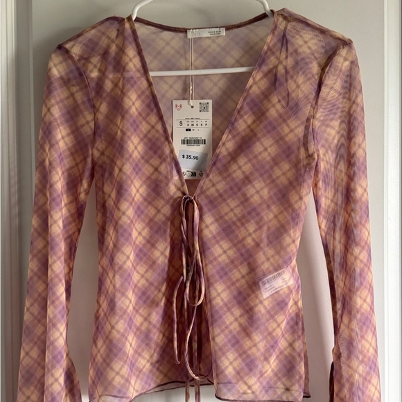 Zara Pink Checkered Maxi skirt and Flared Sleeves top - Picture 2 of 10